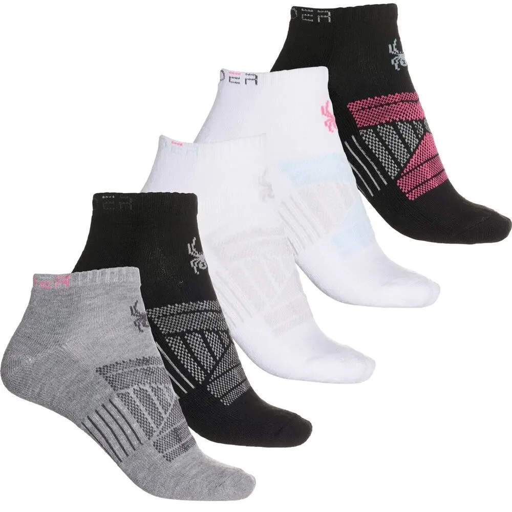 Spyder Women Visible Tech Half Cushion Low-Cut Socks 5 Pairs Black White Gray